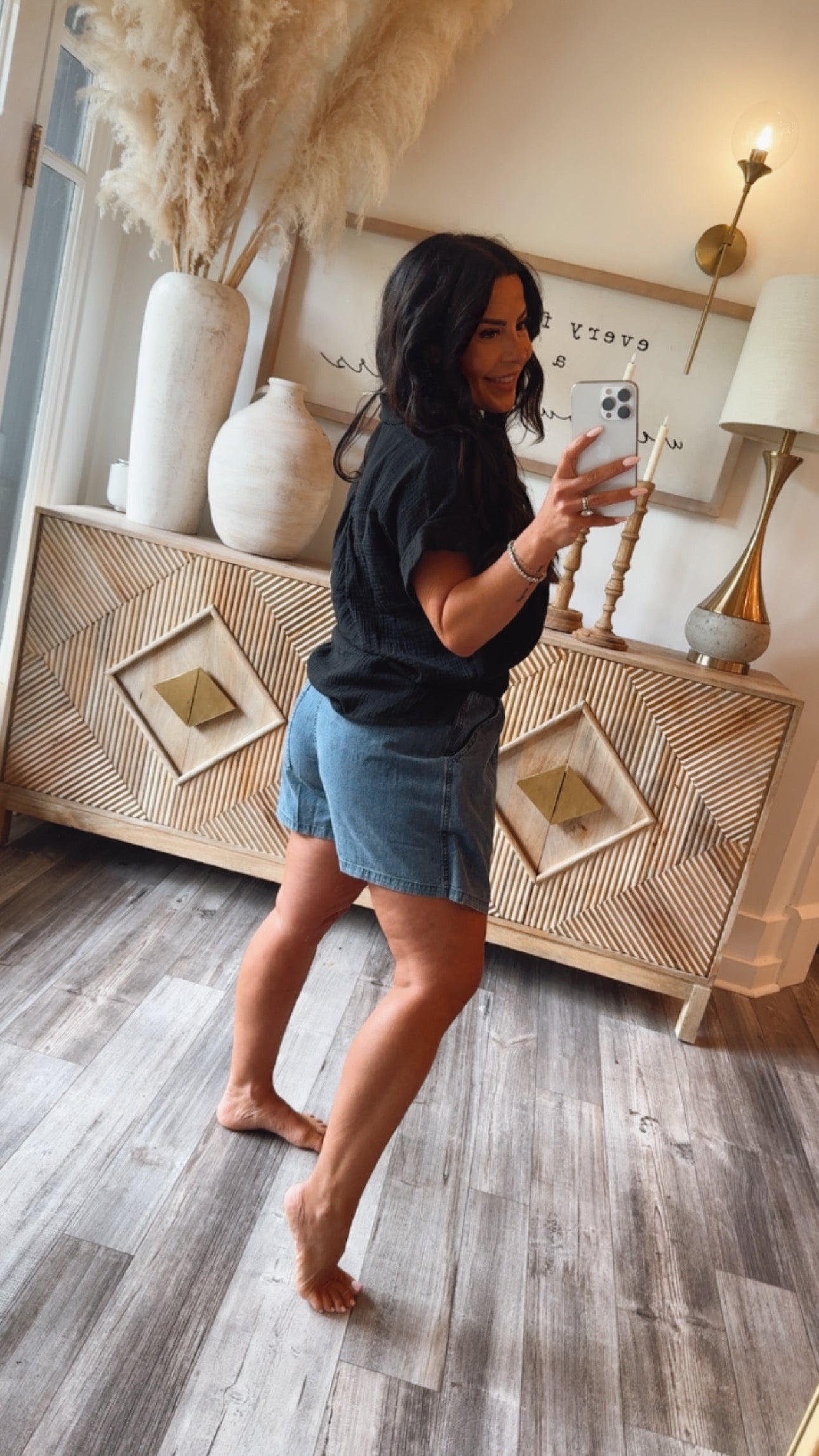 Chic Denim Stretch Waist Cozy Co Skort