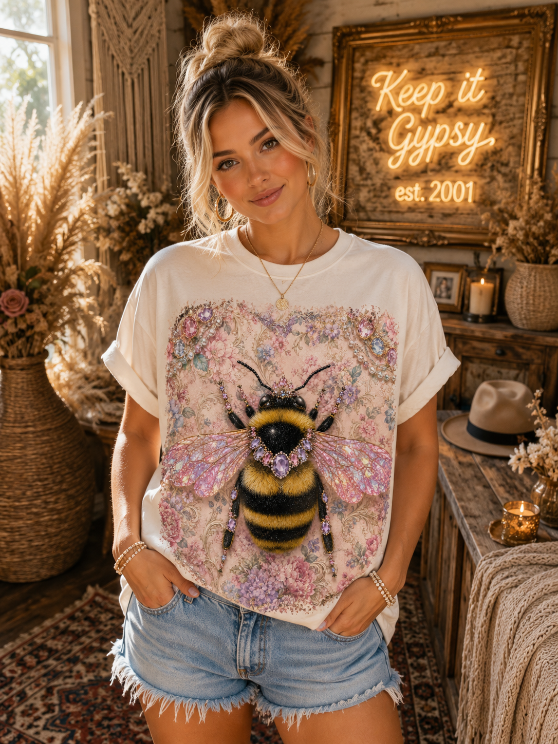 Bee Wallpaper Cream Graphic Tee 2130