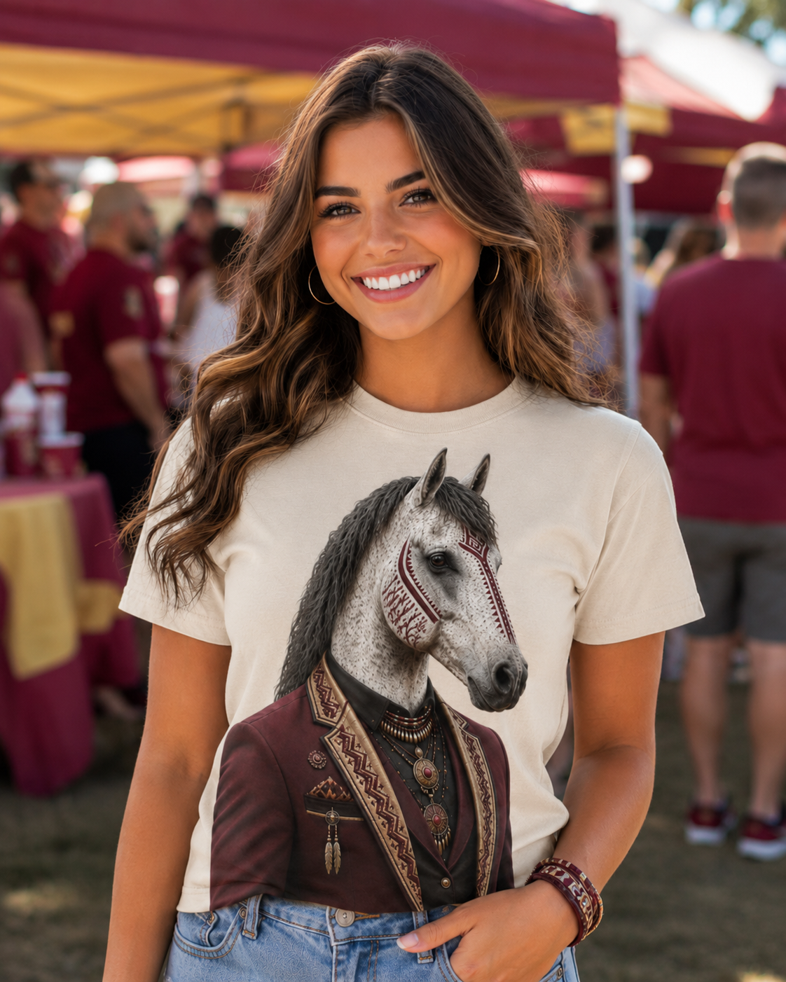 Gameday Indian Horse Cream Graphic Tee 1185