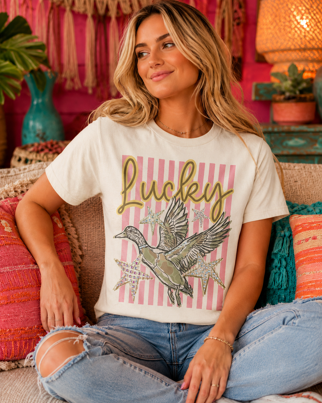 Lucky Duck Cream Graphic Tee 1133