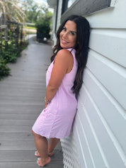 Pink and White Striped Sleeveless Dress
