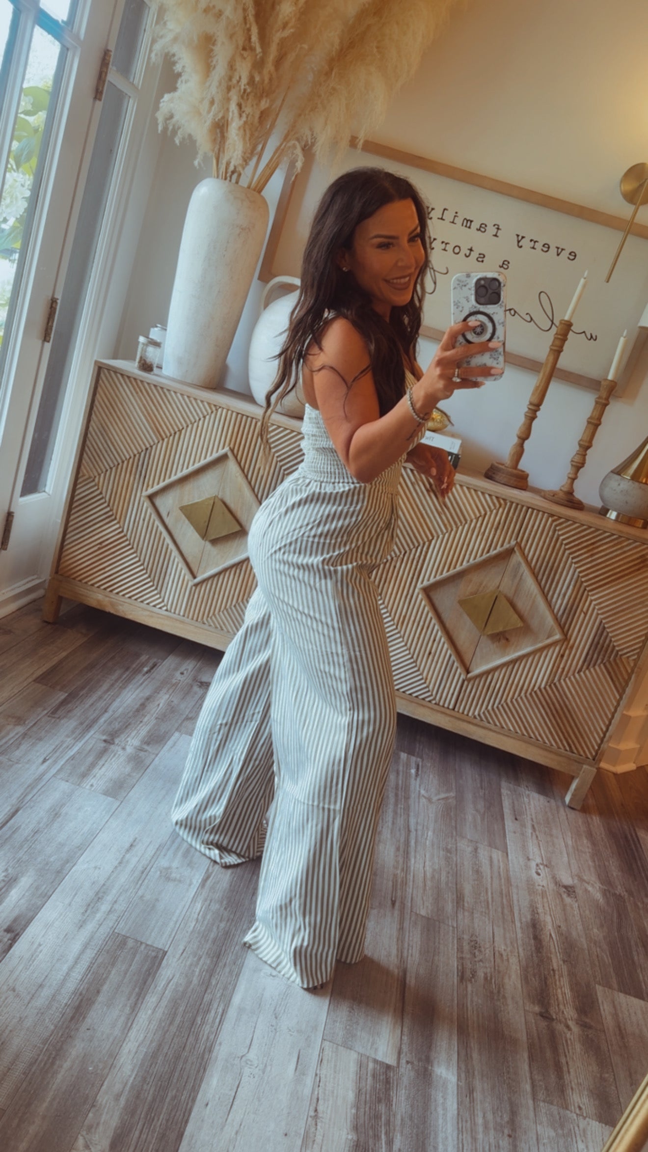 Green And White Striped Jumpsuit
