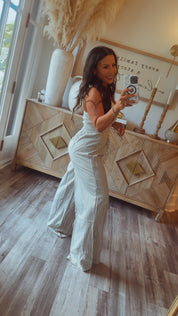 Green And White Striped Jumpsuit