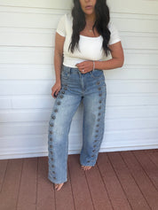 Blue Studded And Cross Stich Jeans