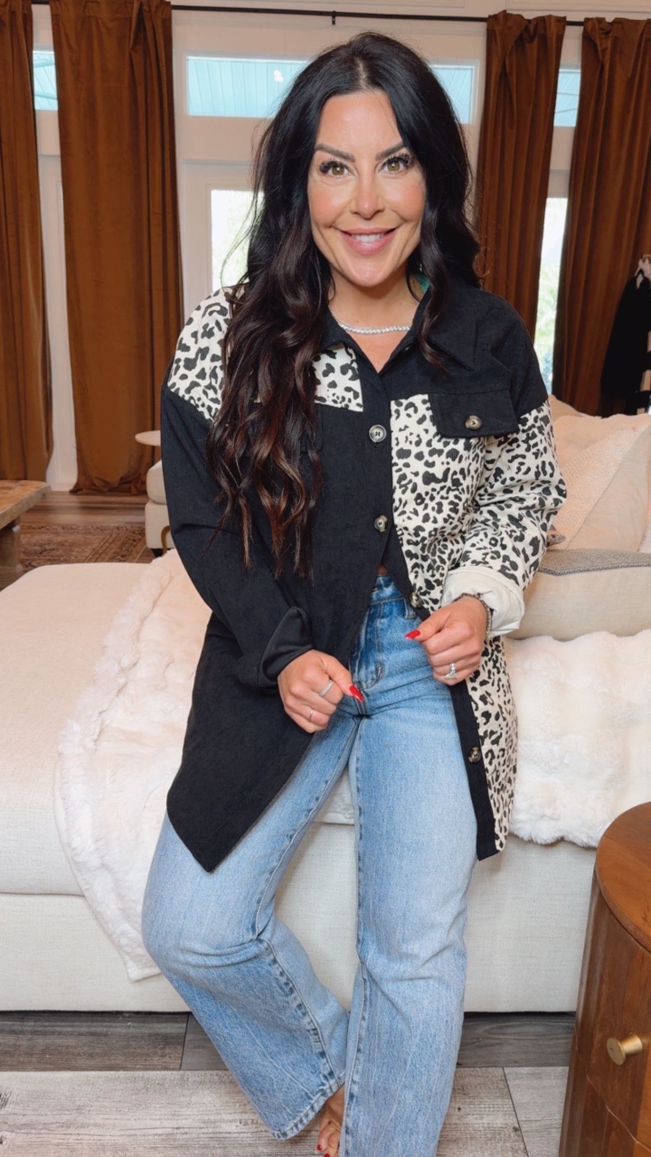 Leopard and Black Denim shacket