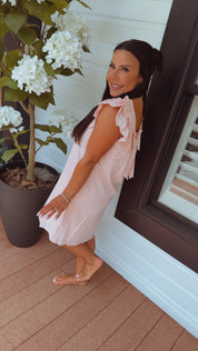 Soft Textured Ruffle Sleeve Bow Dress