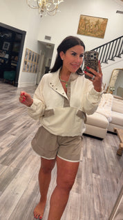 Cream and Brown Jacket and Athletic Shorts Set Rae Mode