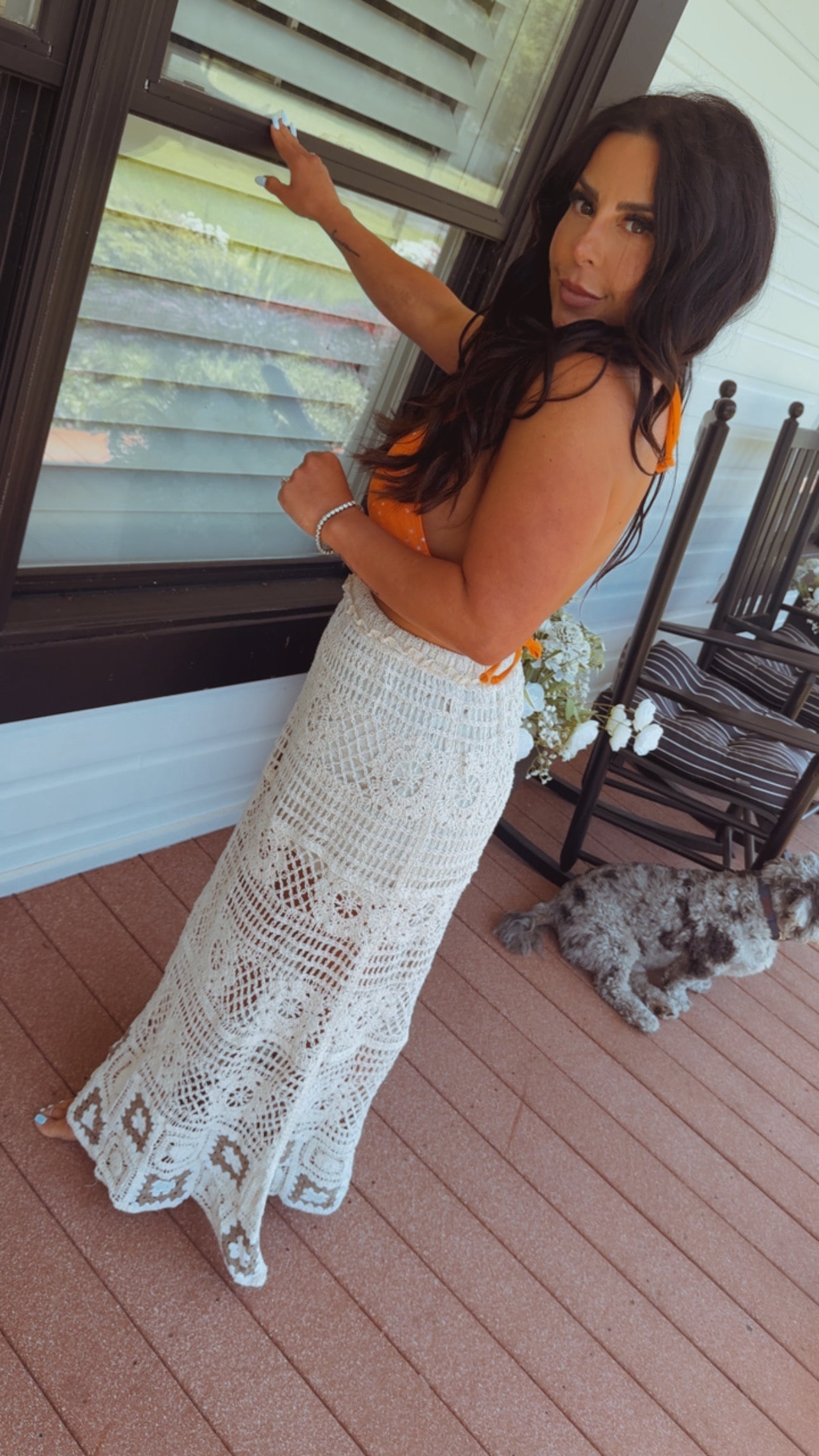 POL Natural And Came Crochet Patch Skirt