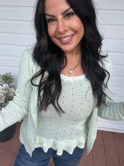 Light Green Knit Two piece Cami Tank And Sweater Top Set