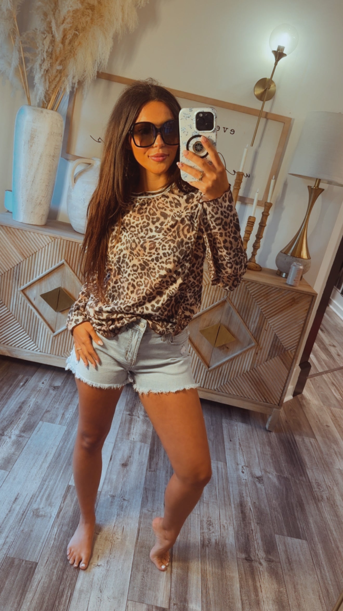 Soft High Neck Brown Leopard Long Sleeve Top