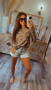 Soft High Neck Brown Leopard Long Sleeve Top