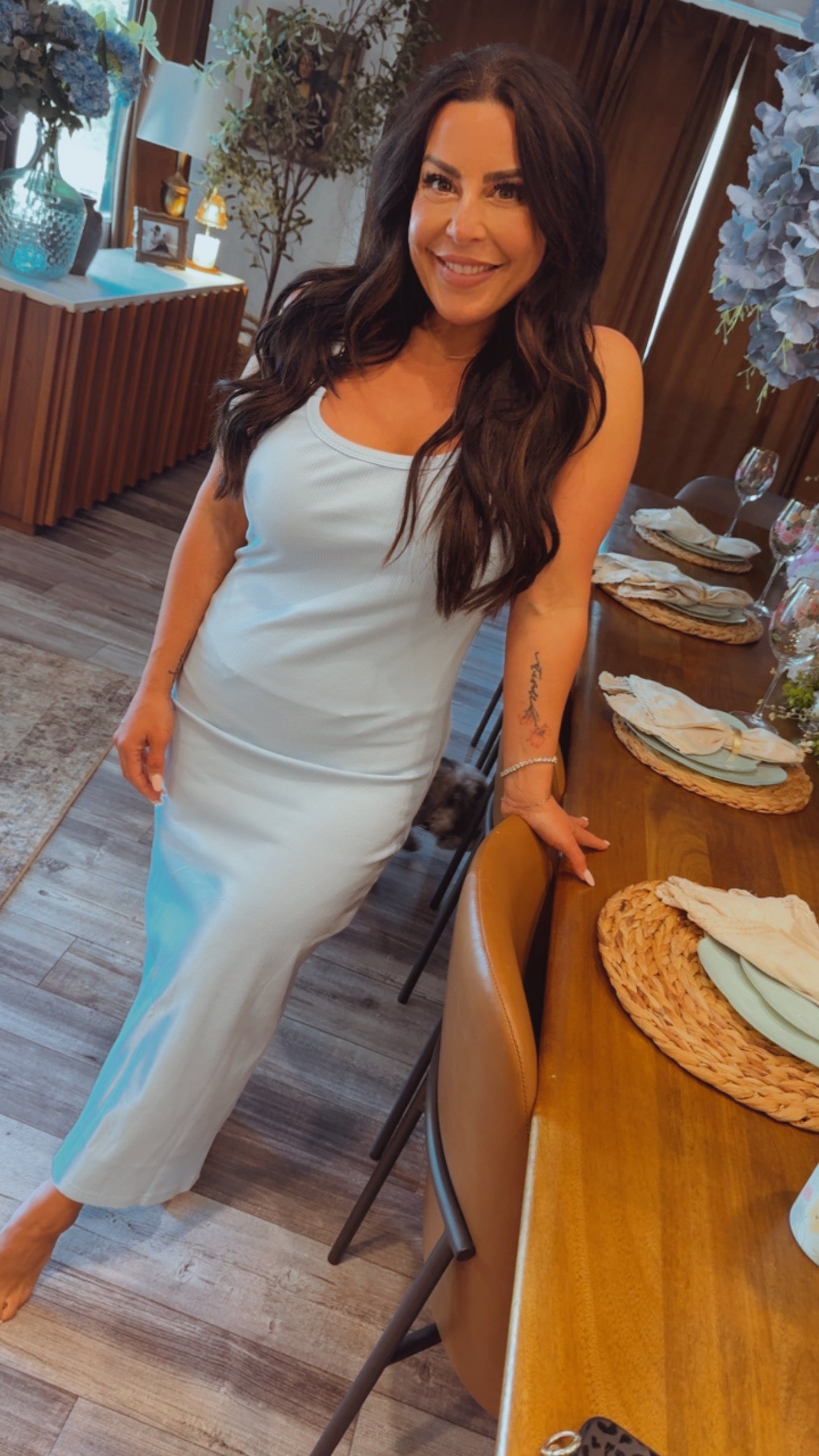 Stich and Co Chic Baby Blue Ribbed Maxi Dress