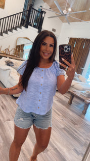 Light Blue Eyelet Lace Shoulder Top