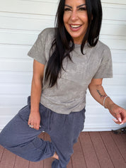 Ultra Soft Grey Acid Wash Short Sleeve Top