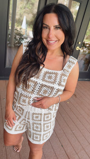 Cream And Taupe Crochet POL Tank