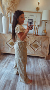 Stitch and CO Linen Cargo  Tie Waist Pants