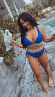 Chic Blue and Multicolor  Two Piece Bathing Suit