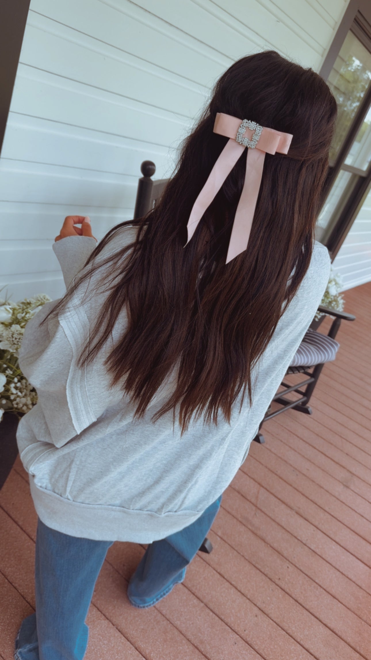 Ultra Soft Lightweight Grey and Blue Bow Crewneck