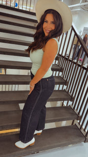 Judy Blue Dark Wash High Waist Braided Side Detail Wide Leg Jeans