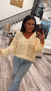 Ultra Soft  Yellow Knit Floral Button Pol Cardi