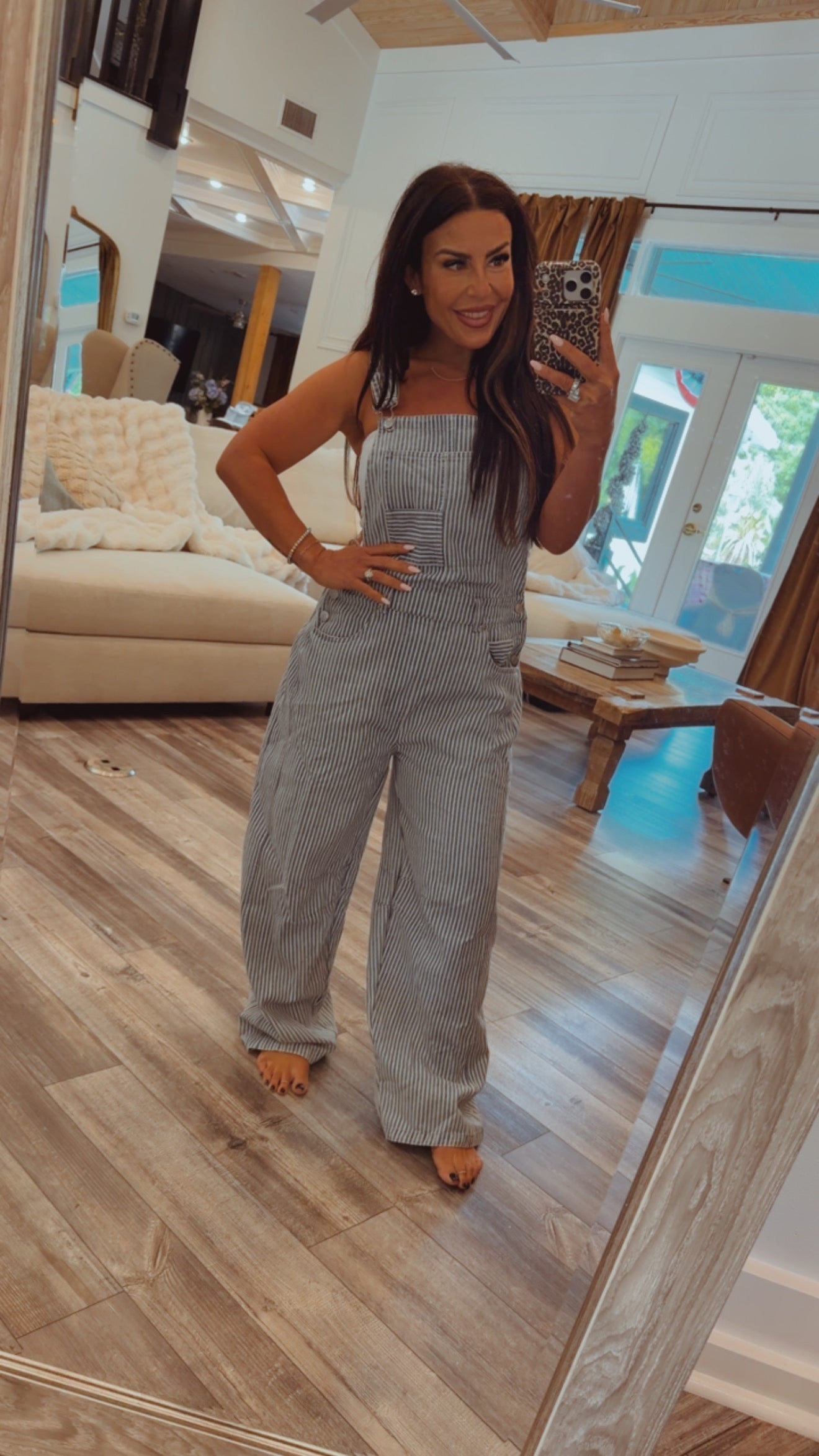 Chic Denim Striped Overalls