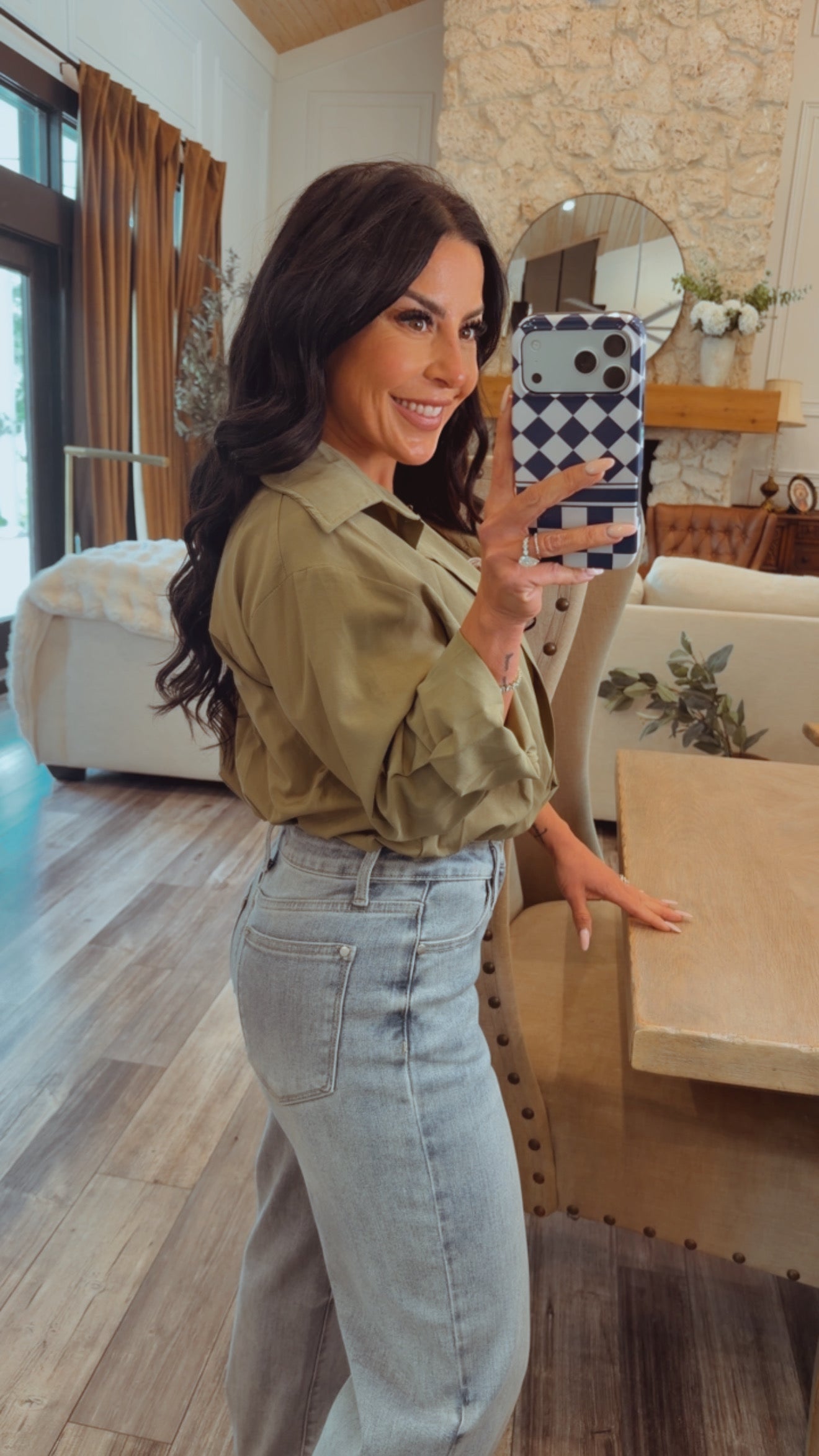 Luxe Olive  and White Lace Cami Long Sleeve Top