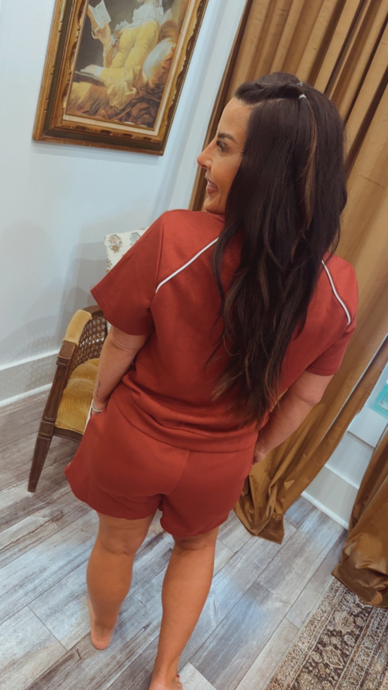 Maroon and white Stripe Shorts  and Top Set