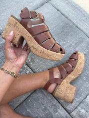 Corky Bourbon Gladiator Wedge Heels
