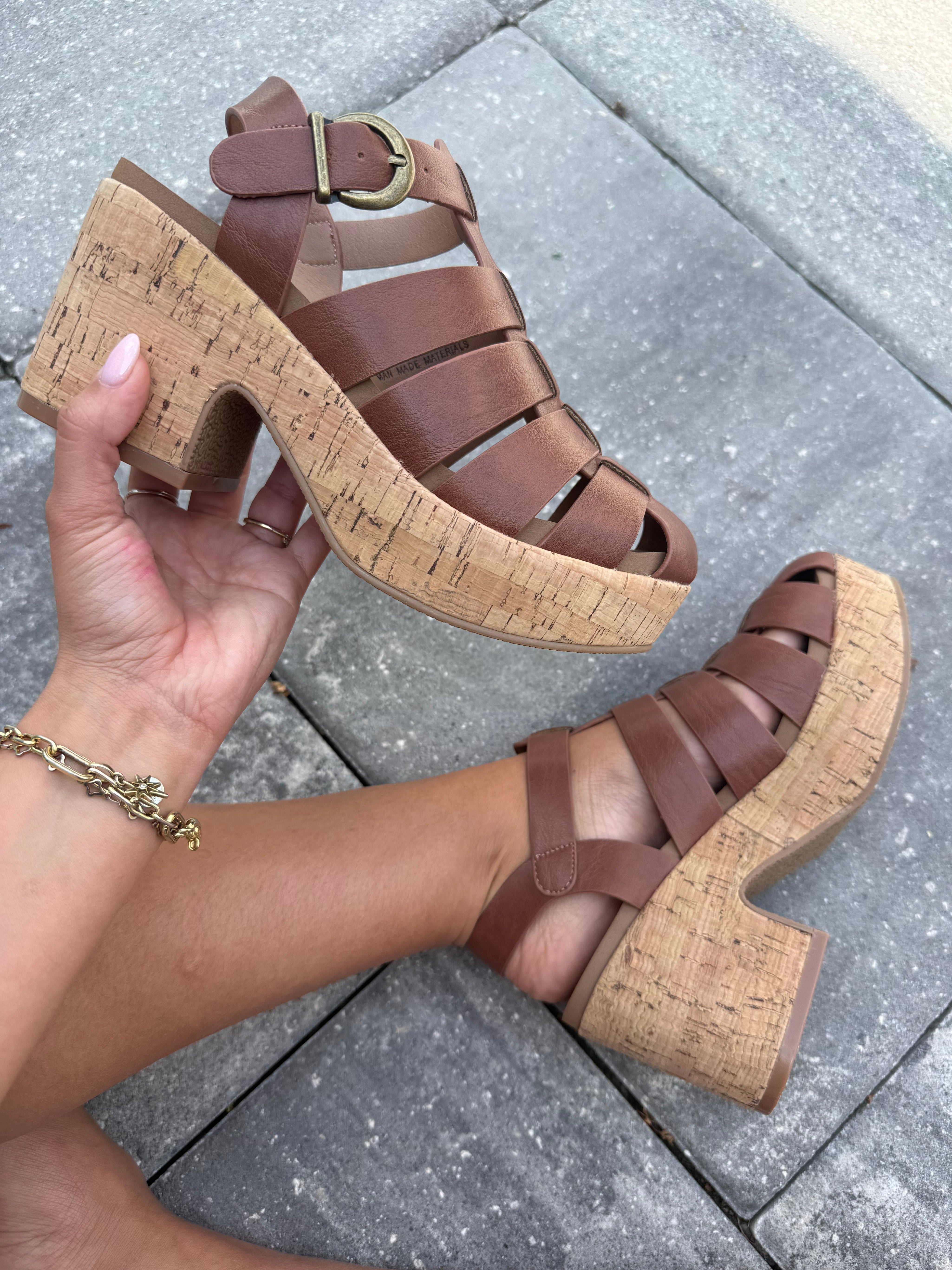 Corky Bourbon Gladiator Wedge Heels