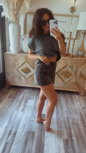 Ultra Soft Sage Short Sleeve Scuba Top