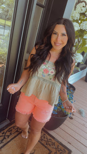Risen Bright Coral High rise Distressed Shorts