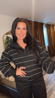 Butter Soft Black and White Stripe 1/4 Zip Sweater Top