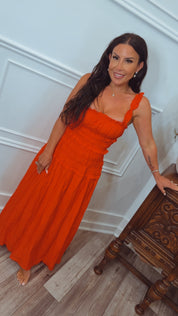 Stitch and CoRed Ruffle Shoulder Midi Dress