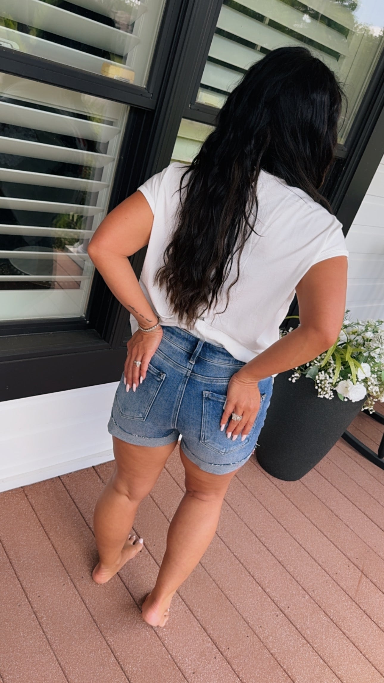 Risen Medium Wash Cuffed Mid Rise Jean Shorts