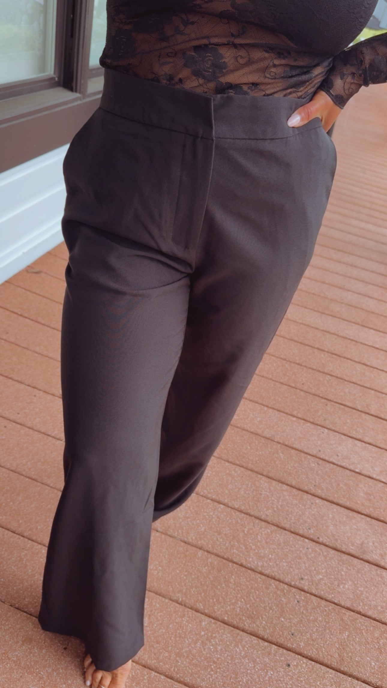 Chic Black Rayon Stretch Waist Slacks