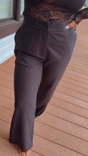 Chic Black Rayon Stretch Waist Slacks