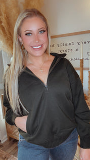 Ultra Soft 1/2 Dark Green 1/2 Zip Mock Neck Jacket