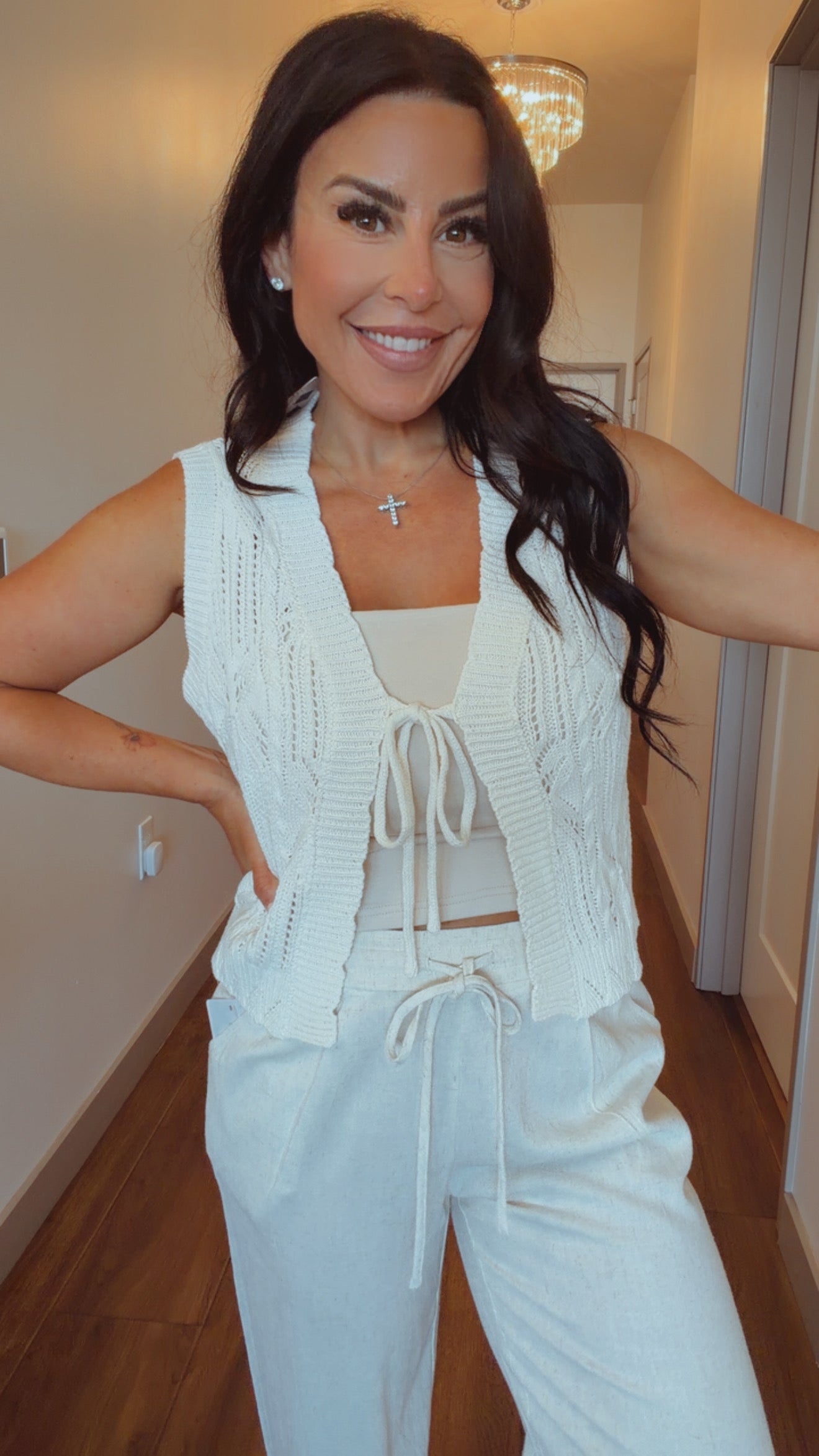 Cream Cable Knit Front Tie Vest