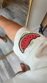 Chic White Stitch Patch Fruit Top