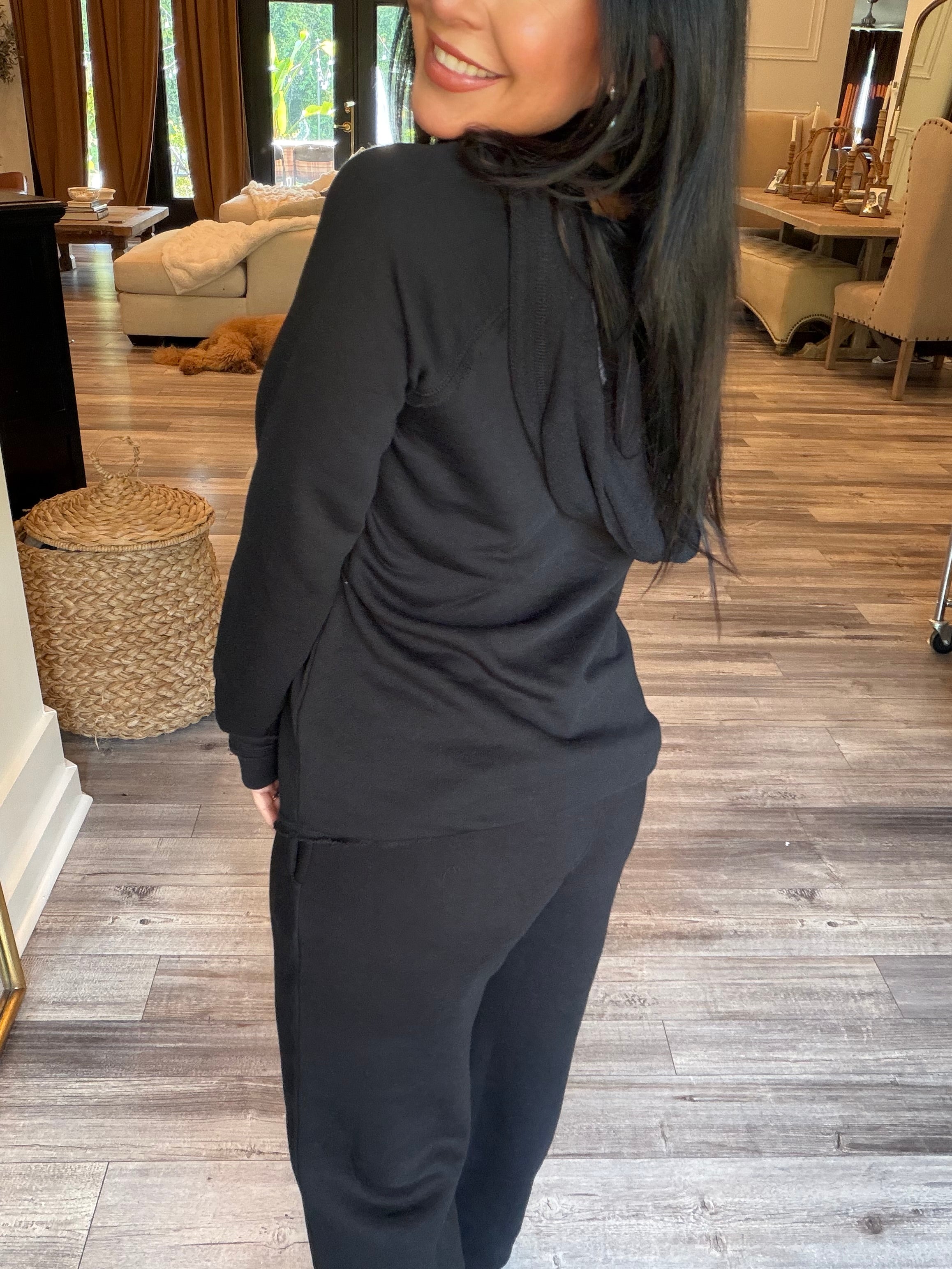 Black French Terry Vintage Tunic Hoodie