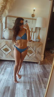Blue Textured High Waist Two Piece Bikini