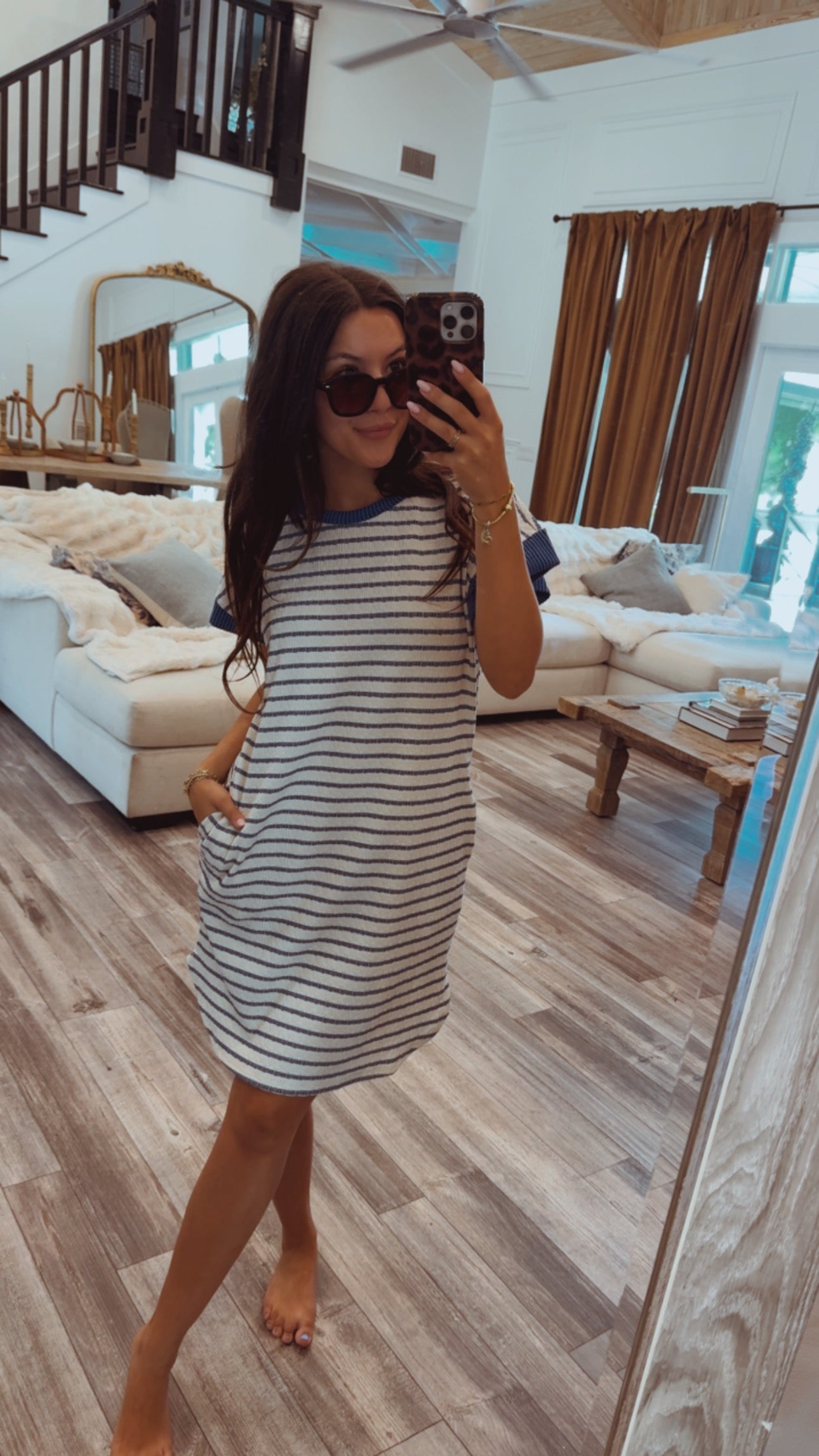 Blue and Cream Striped Tshirt Dress