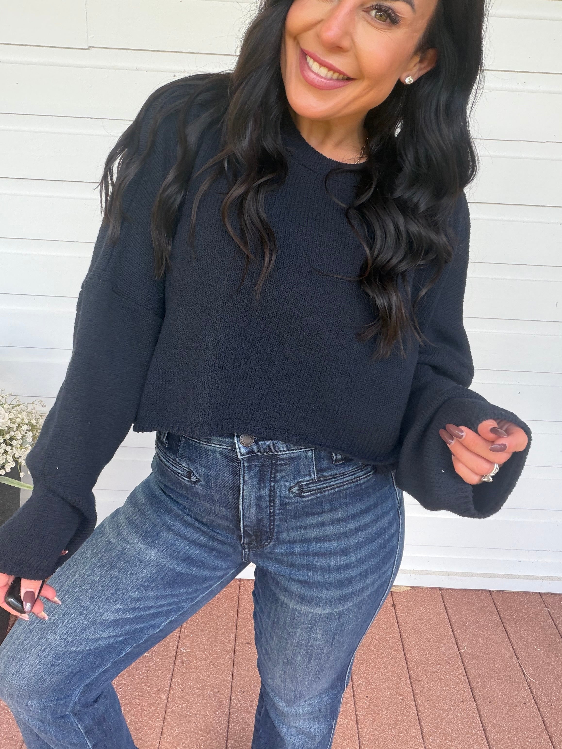 Navy Knit Long Sleeve Lightweight Sweater