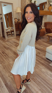 Beige and White Cropped Sweater Dress