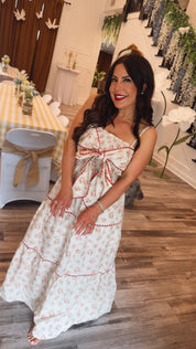 Taupe And Red Floral Maxi Dress