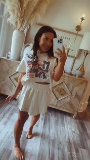 Cream American MAMA Flag Set Top and Shorts