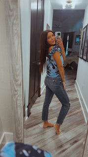 Denim and Navy Floral Sleeveless Top