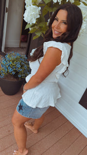 Risen Medium Wash Star Shorts With elastic Waist Band