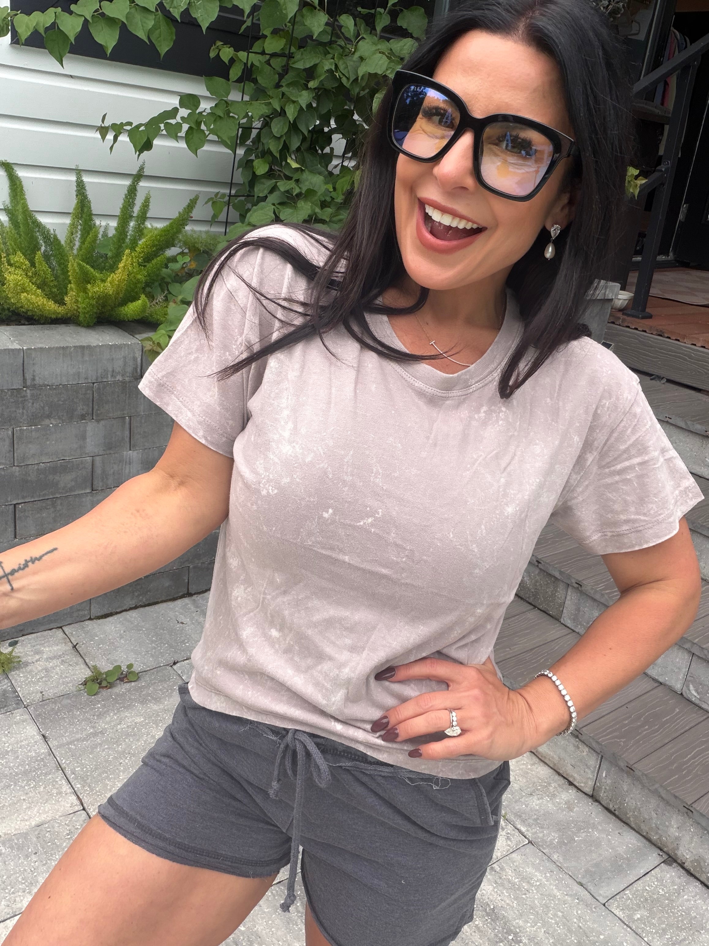 Ultra Soft Light Brown Acid Wash Short Sleeve Top