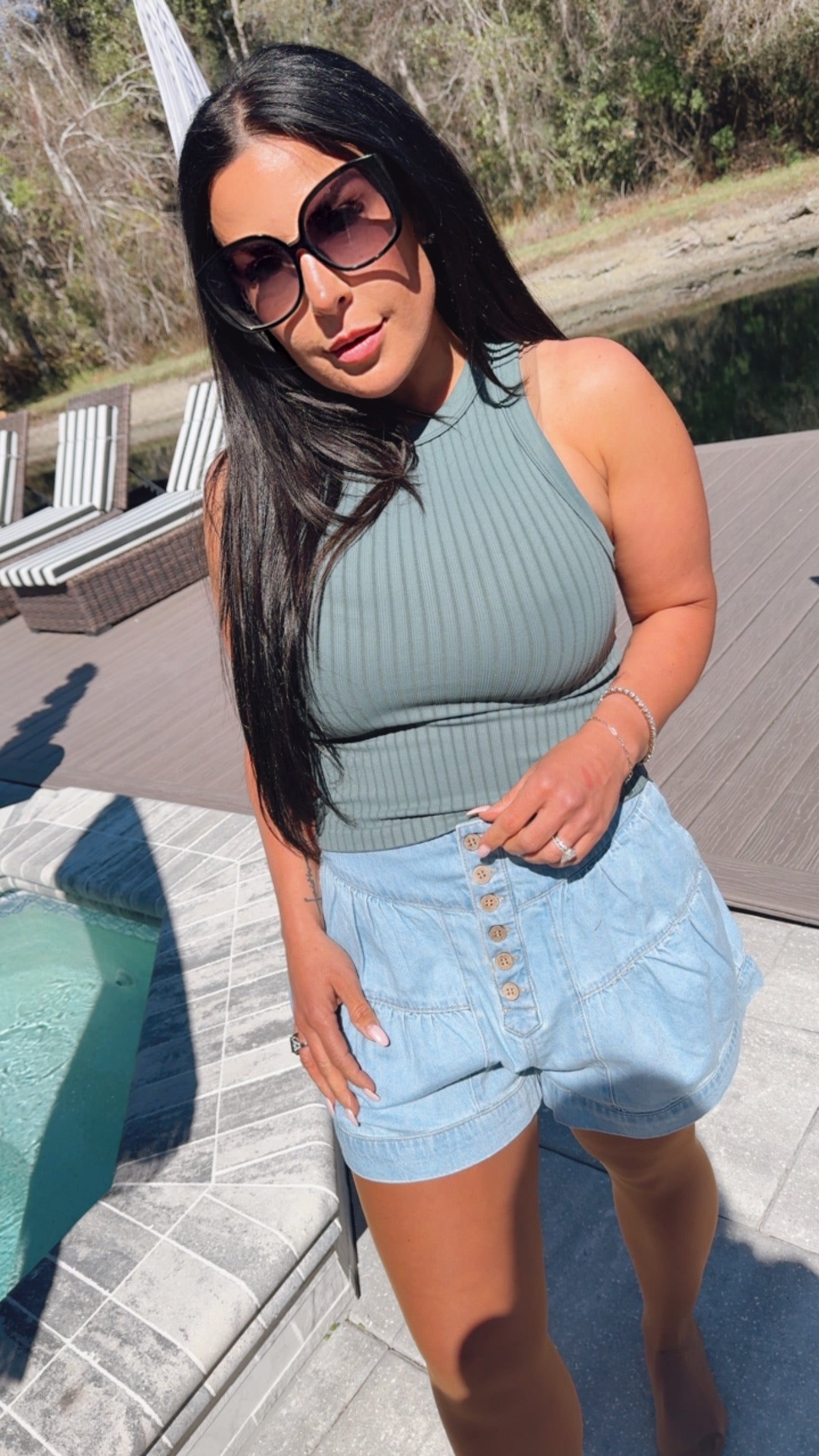 Risen Light Wash  Shirted Detail Shorts